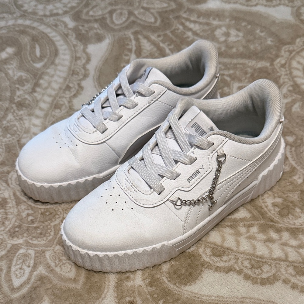 PUMA Kids White Sneakers with Silver Charm